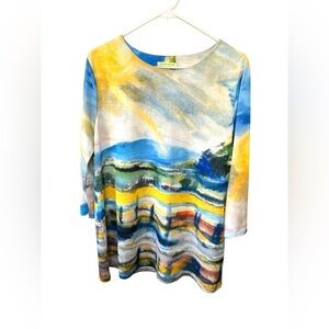 Trisha Tyler Landscape Print 3/4 Sleeve Top, Size L